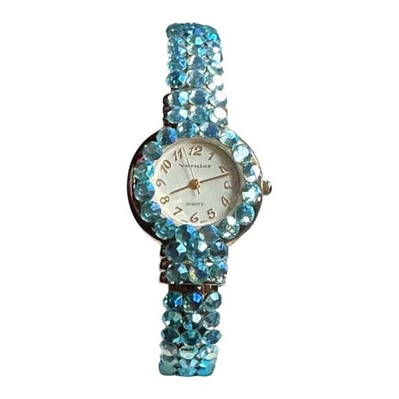 Vintage Vernier Baby Blue Swarovski Crystal Bracelet Watch - Picture 1 of 6